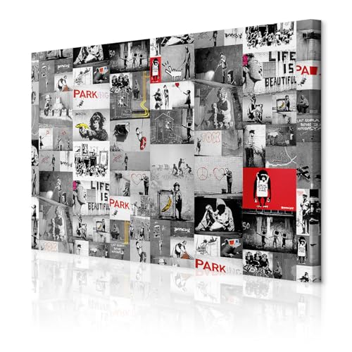 decomonkey Akustikbild Banksy 90x60 cm 1 Teilig Leinwand Modern Bilder Wandbilder XXL Schallschlucker Schallschutz Akustikdämmung Wandbild Deko Leise Street Art Collage