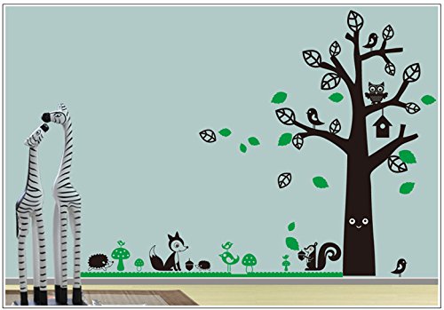 Deco-idea Wandtattoo wandaufkleber kinderzimmer Baum Vogel Eichhörnchen Eule Fox wbm44(weitere Farben per Nachricht, set4:Baum 200cm x150cm (Hoch))