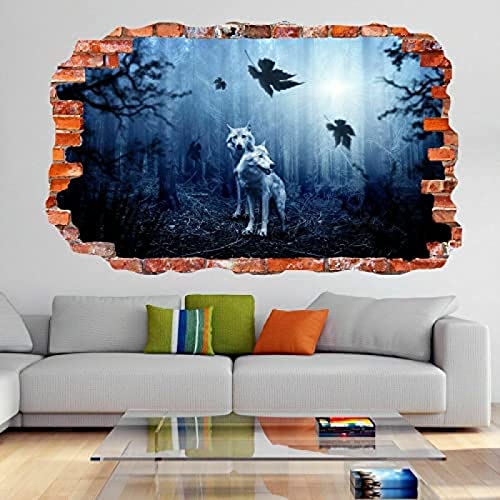 Wolf Herbst Dark Forest Leaves Fantasy 3D Wandkunst Aufkleber Wandtattoo DL3-50x70 cm