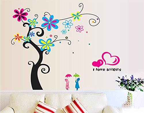 Deco-idea Wandtattoo wandaufkleber Blumenranke floral Baum Blume Herz Liebe Vogel d011