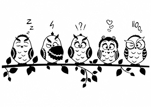 Wandtattooladen Wandtattoo - Verrückte Eulen-Familie Größe:75x35cm Farbe: Schablone