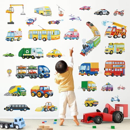 wondever Wandtattoo Auto Kinderzimmer Wandaufkleber Fahrzeuge Traktor Baufahrzeuge Wandsticker Wanddeko für Jungen Babyzimmer Kinderzimmer Spielzimmer