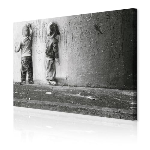 decomonkey Akustikbild Banksy Graffiti 120x80 cm 1 Teilig Leinwand Modern Bilder Wandbilder XXL Schallschlucker Schallschutz Akustikdämmung Wandbild Deko Leise Street Art