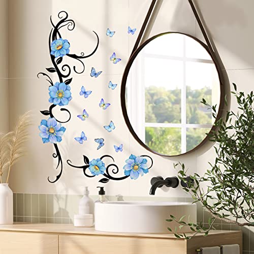 HGDESIGN® Wandtattoo Wandaufkleber Wandsticker Blau Blumenranke Rebe Wohnzimmer Schlafzimmer Wandsticker Wanddeko (Variante A)