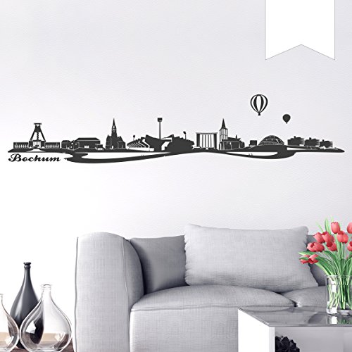WANDKINGS Wandtattoo Skyline Bochum (mit Sehenswürdigkeiten und Wahrzeichen der Stadt) 80 x 16 cm weiß - erhältlich in 33 Farben