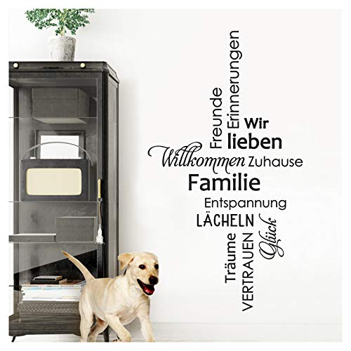 Wandaro Aufkleber Spruch Willkommen Zuhause Familie I schwarz (BxH) 58 x 105 cm I Flur Wandsticker Diele Wandtattoo Wohnzimmer selbstklebend Wandaufkleber W3483
