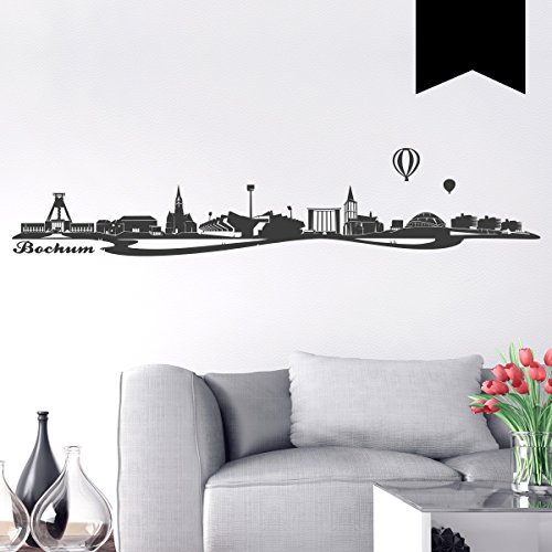 WANDKINGS Wandtattoo Skyline Bochum (mit Sehenswürdigkeiten und Wahrzeichen der Stadt) 150 x 30 cm schwarz - erhältlich in 33 Farben