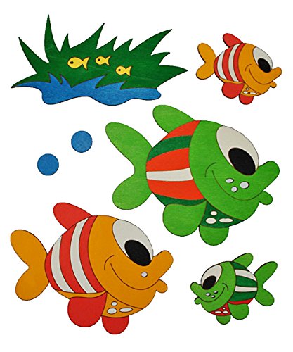 alles-meine.de GmbH 7 TLG. Set Wandbild/Wandtattoo - Bunte Fische - Holz - selbstklebend - Kinderzimmer Deko Bilder Türschild Fisch