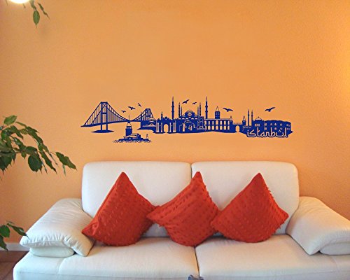 plot4u Wandtattoo Istanbul Skyline 150x33cm königsblau
