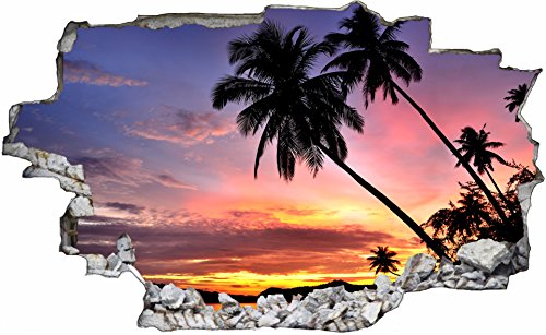 DesFoli Sonnenuntergang Palmen Beach 3D Look Wandtattoo 70 x 115 cm Wanddurchbruch Wandbild Sticker Aufkleber C420