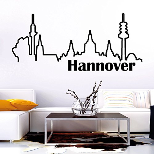 Wandtattoo-Loft „Hannover“ Skyline Umriss Silouette / 54 Farben / 3 Größen/transparent / 25 cm Hoch x 56 cm Breit