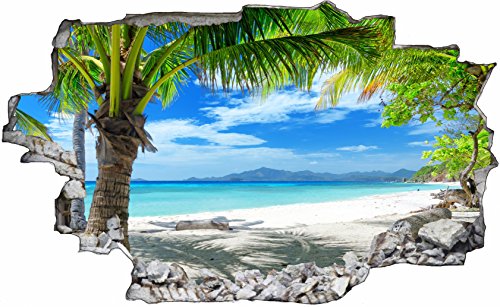 DesFoli Strand Beach Palmen 3D Look Wandtattoo 70 x 115 cm Wanddurchbruch Wandbild Sticker Aufkleber C316