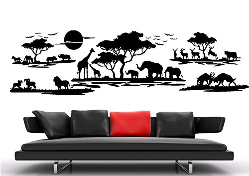  Aufkleber wall Wohnzimmer Schlafzimmer Kueche kuche 30 Farben zur Wahl Afrika Landschaft Tier waf07(Printed,ca.20 x 8cm)