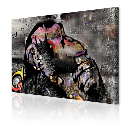 decomonkey Akustikbild AFFE Banksy 120x80 cm 1 Teilig Leinwand Modern Bilder Wandbilder XXL Schallschlucker Schallschutz Akustikdämmung Wandbild Deko Leise Tiere Gorilla Bunt Street Art Abstrakt