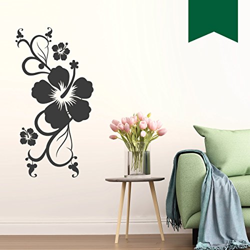 WANDKINGS Wandtattoo Hibiskus Blumenranke 25 x 50 cm dunkelgrün - erhältlich in 33 Farben
