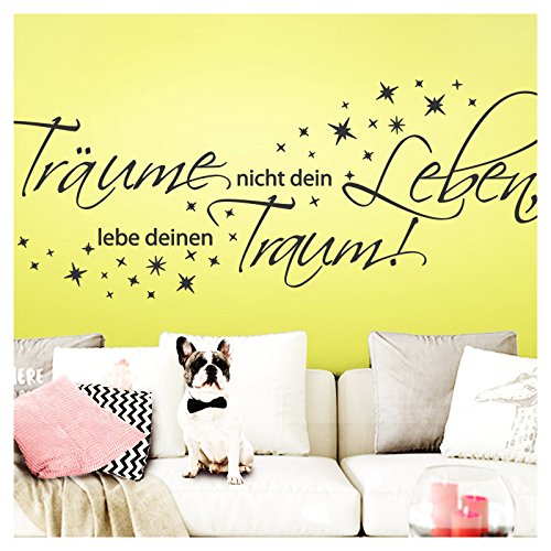 Grandora Wandtattoo Träume Nicht Dein Leben + Sterne I Gold (BxH) 150 x 58 cm I Wohnzimmer Schlafzimmer Sticker Aufkleber Wandaufkleber Wandsticker W3048