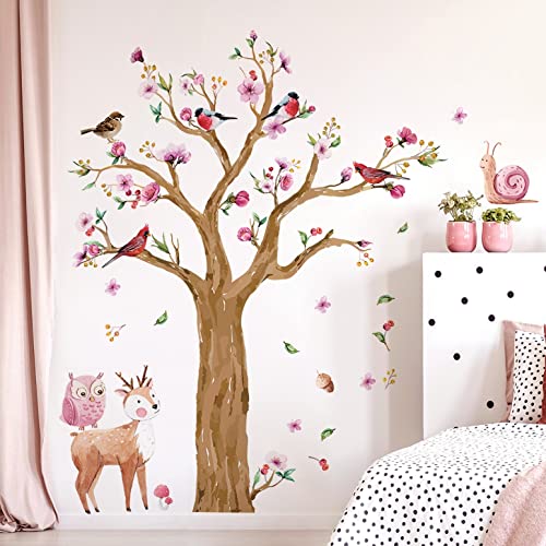 WandSticker4U®- XXL Aquarell Wandtattoo Kinderzimmer BAUM & TIERE (170x145 cm) I Wandsticker Wald-tiere Eule Reh I Deko fürs Babyzimmer Mädchen & Jungen
