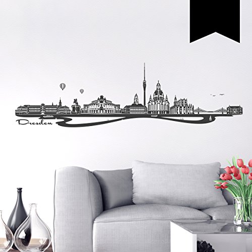 WANDKINGS Wandtattoo - Skyline Dresden - 150 x 42 cm - Schwarz - Wähle aus 6 Größen & 35 Farben