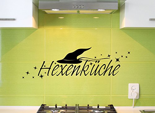 Grandora Wandtattoo Wort Hexenküche + Hexenhut & Sterne I schwarz (BxH) 58 x 17 cm I Küche Esszimmer Sticker Aufkleber Wandaufkleber Wandsticker W1138