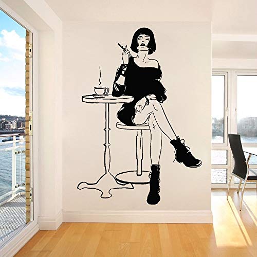NSRJDSYT Cafe Trinken Kaffee Wandtattoo Vinyl Pariser Schönheit Frau im Cafe Kaffee Wll Aufkleber Cafe Tür Dekoration Poster 60x42cm