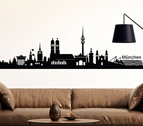 Wandtattoo-Günstig Wandaufkleber Skyline München I weiß (BxH) 140 x 39 cm I Stadt Wohnzimmer Flur Küche Kinderzimmer Schlafzimmer Wandsticker Aufkleber Sticker G139