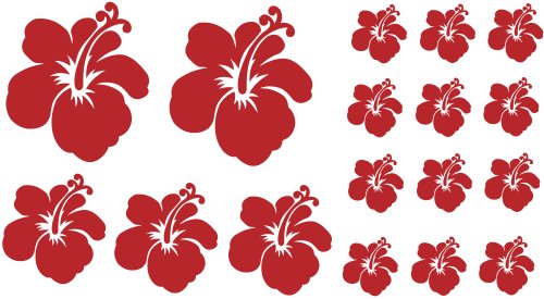 XL Design Set F in Rot 17 Stück HIBISKUS Blüten Wandtattoo Blumen oder Autoaufkleber selbstklebende Wandsticker Out- & Indoor, Wandaufkleber & Fensterbild wählen Sie aus 32 Farben!