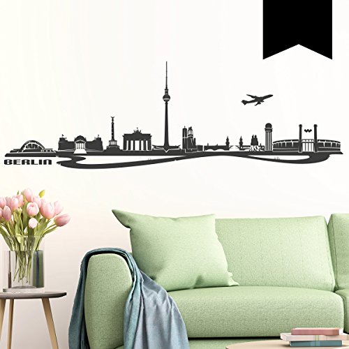 Wandkings Wandtattoo Skyline Berlin (mit Sehenswürdigkeiten und Wahrzeichen der Stadt) 80 x 25 cm schwarz - erhältlich in 33 Farben