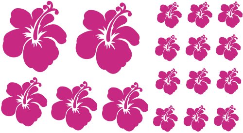 XL Design Set F in Pink 17 Stück HIBISKUS Blüten Wandtattoo Blumen oder Autoaufkleber selbstklebende Wandsticker Out- & Indoor, Wandaufkleber & Fensterbild wählen Sie aus 32 Farben!