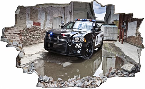 DesFoli Car Auto Tuning Police 3D Look Wandtattoo 70 x 115 cm Wanddurchbruch Wandbild Sticker Aufkleber C548