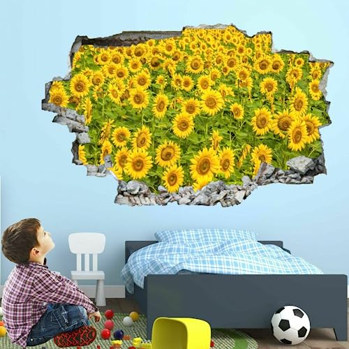 Wandaufkleber, 3D-Wandtattoo mit zertrümmerten Sonnenblumen, Vinyl, abnehmbare Heimdekoration, botanische Landschaft, wasserfeste Aufkleber, Kunst für Baby, Mädchen, Jungen, Wanddekoration