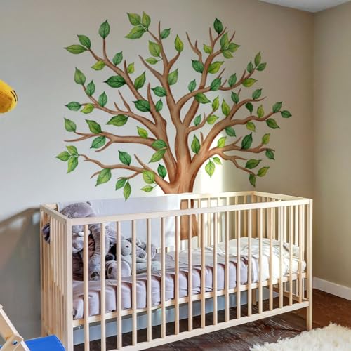 Runtoo Wandtattoo Groß Baum Wandsticker XXL Grüne Blätter Ast Stamm Wandaufkleber Kinderzimmer Babyzimmer Schlafzimmer Wohnzimmer Wanddeko
