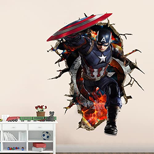MBZA Wandtattoo Wandaufkleber 3D Avengers Captain America Kids Junge Mädchen Kinder Schlafzimmer Aufkleber Wandkunst Aufkleber Poster Kapitän Amerika Wanddekoration 90 × 60 cm