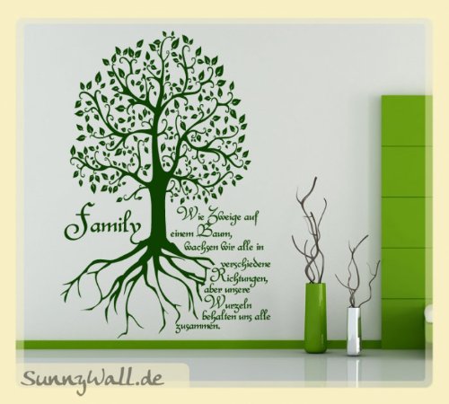 Sunnywall Wandtattoo Wandaufkleber Family Baum - Zweige Richtungen Wurzeln Farbe Fuchsia (Dunkelpink)