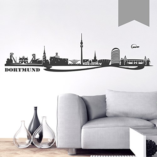 WANDKINGS Wandtattoo Skyline Dortmund (mit Sehenswürdigkeiten und Wahrzeichen der Stadt) 80 x 21 cm Mittelgrau - erhältlich in 33 Farben