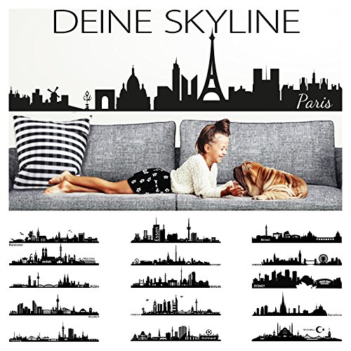 Wandora Wandtattoo Skyline Paris I schwarz (BxH) 100 x 25 cm I Wohnzimmer selbstklebend Sticker Aufkleber Stadt Städte der Welt Wandsticker Wandaufkleber W1366