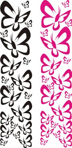 PEMA INDIGOS UG - Wandtattoo Wandsticker Wandaufkleber Aufkleber W521 SET Megaset 2-farbig Schmetterlinge Butterfly 40 Stück, schwarz + pink jeweils 20 Stück - Küche Dekoration Kinderzimmer