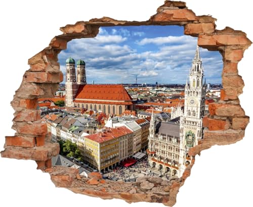 DesFoli Wandtattoo München Skyline bayerische Metropole - verschiedene Rahmentypen DW000079 Farbe Roter Stein Quadratisch, Größe 73 cm x 60 cm