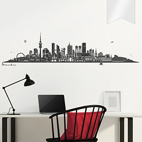 WANDKINGS Wandtattoo Skyline München 180 x 44 cm - Milchglasfolie - 35 Farben zur Wahl