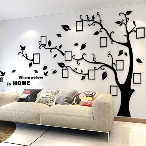  Baum 3D DIY Wandaufkleber Sticker mit Bilderrahmen Foto Baum Wanddeko Deko Hause Wohnzimmer Schlafzimmer(L: 175 * 230CM,Schwarz Links)