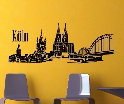 myDruck-Store Wandtattoo Köln - Kölner Dom Skyline XXL Deutschland Wand Aufkleber Stadt 1M134, Farbe:Schwarz Matt;Größe (Länge):140 cm