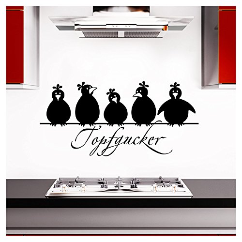 Grandora Topfgucker 5 Vögel I schwarz 58 x 27 cm I Küche Spruch Zitat Aufkleber selbstklebend Wandaufkleber Wandsticker W862