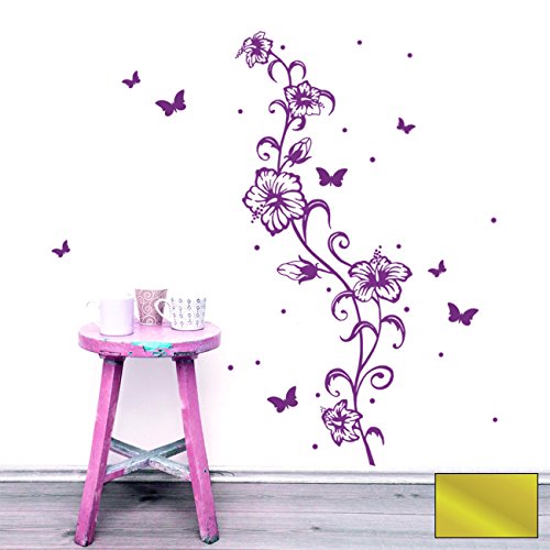 Wandtattoo Wandaufkleber Wandsticker Wandbild Aufkleber Sticker Blumenranke Hibiskus Hawaiiblumen M1804 ausgewählte Farbe: *Gold* ausgewählte Größe: *L - 38cm breit x 100cm hoch*