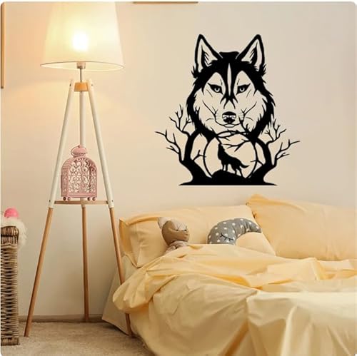 Wandtattoo Heulender Wolf Silhouette Wandkunst Aufkleber Home Wohnzimmer Dekoration, schwarz, 57x60cm selbstklebende abnehmbare moderne Vinyl Poster Aufkleber
