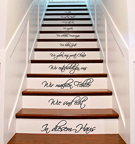 (34 x 60 cm) In Diesen Haus Wir Lieben, Wir sind eine Familie, Schriftzug Zitat, Treppen Aufkleber Oder Wandtattoo, Vinyl, Motiv in Deutsch Sprache