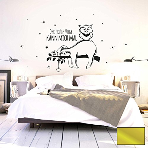 ilka parey wandtattoo-welt® Wandtattoo Wandaufkleber Wandbild Faultier Eule Der frühe Vogel kann mich mal M2045 - ausgewählte Farbe: *gold* - ausgewählte Größe: *M - 60cm breit x 32cm hoch*