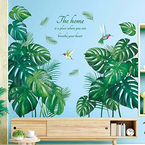 DECOWALL SG-2210 Tropische Blätter Wandaufkleber Wandtattoo Kinder Kinderzimmer abziehen und aufkleben Wohnzimmer Küche Blumen Wald Pflanze Dschungel Kunst Zuhause grüner Baum