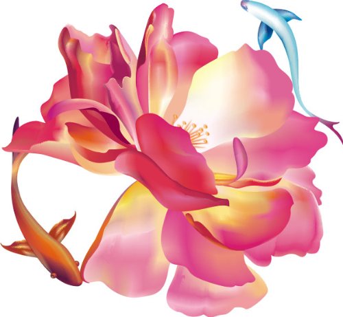 PEMA INDIGOS UG - Wandtattoo Wandsticker Wandaufkleber Aufkleber bunt ME209 Fisch Karpfen Hibiskus Blüte Blume Pflanze 120 x 111 cm