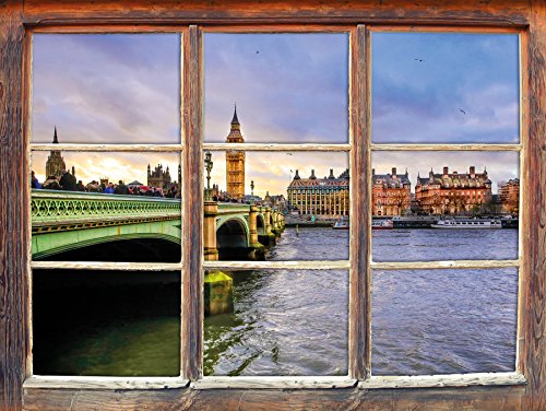 Stil.Zeit Möbel Themse London Big Pen Großbritannien, Fenster 3D-Wandsticker Format: 62x42cm Wanddekoration 3D-Wandaufkleber Wandtattoo