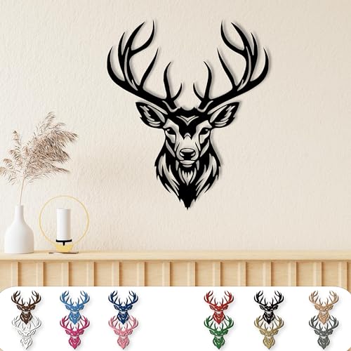 XXL Holz Wandtattoo Hirsch mit Geweih – Elegante Wanddeko für Wohnzimmer & Büro - 12 Farboptionen – Geschenk für Natur- und Wildtierliebhaber