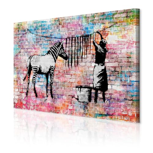 decomonkey Akustikbild Banksy 120x80 cm 1 Teilig Leinwand Modern Bilder Wandbilder XXL Schallschlucker Schallschutz Akustikdämmung Wandbild Deko Leise Street Art Graffiti Zebra